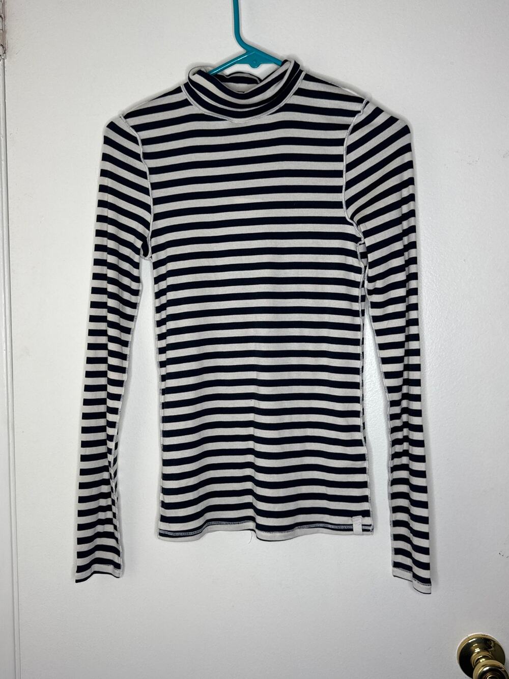NWT Free People We The Free Good Good Stripe Turtleneck Top - Black Combo Size S